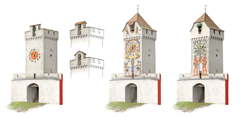 Zytturm in verschiedenen Bauphasen